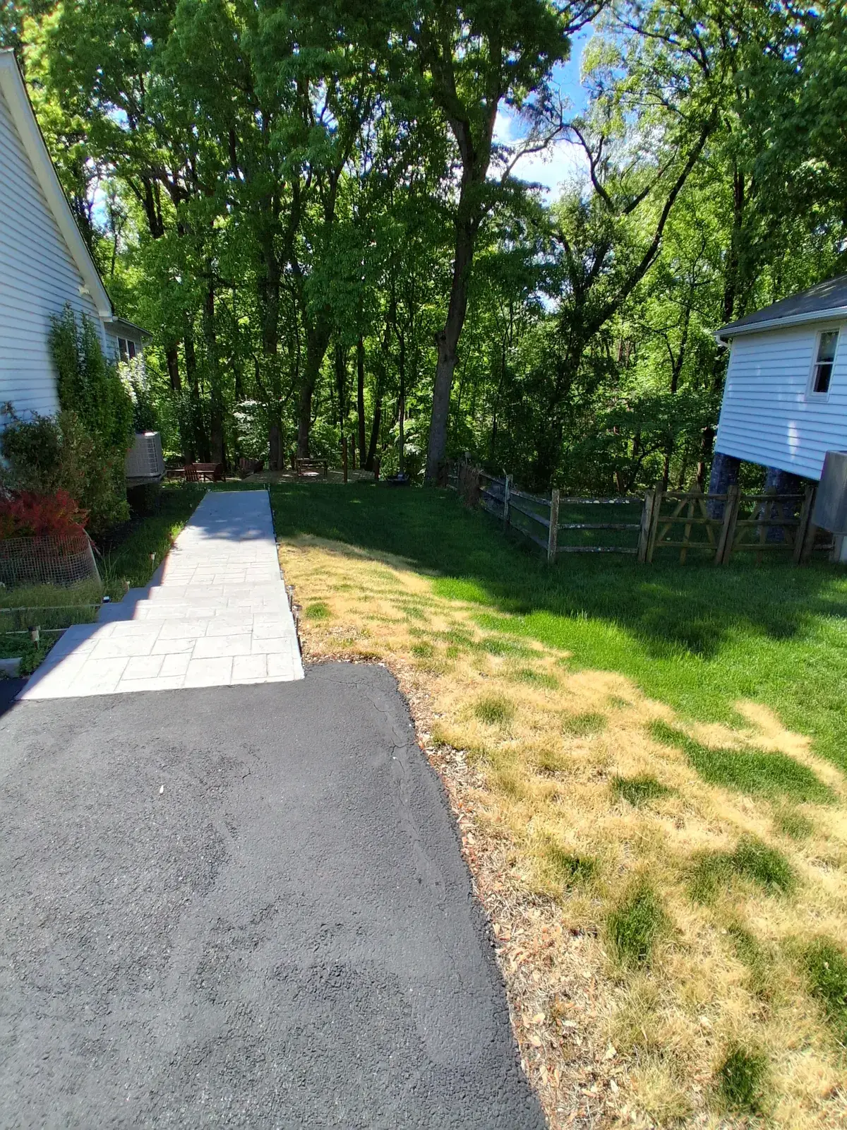 Weed-killer-damaged lawn before sod installation (View 2 of the same job)